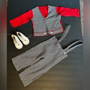 Vintage 1950’s McKem 2T Boy Outfit 3Pc Bib Overall Pants Shirt & Shoes 4.5 D